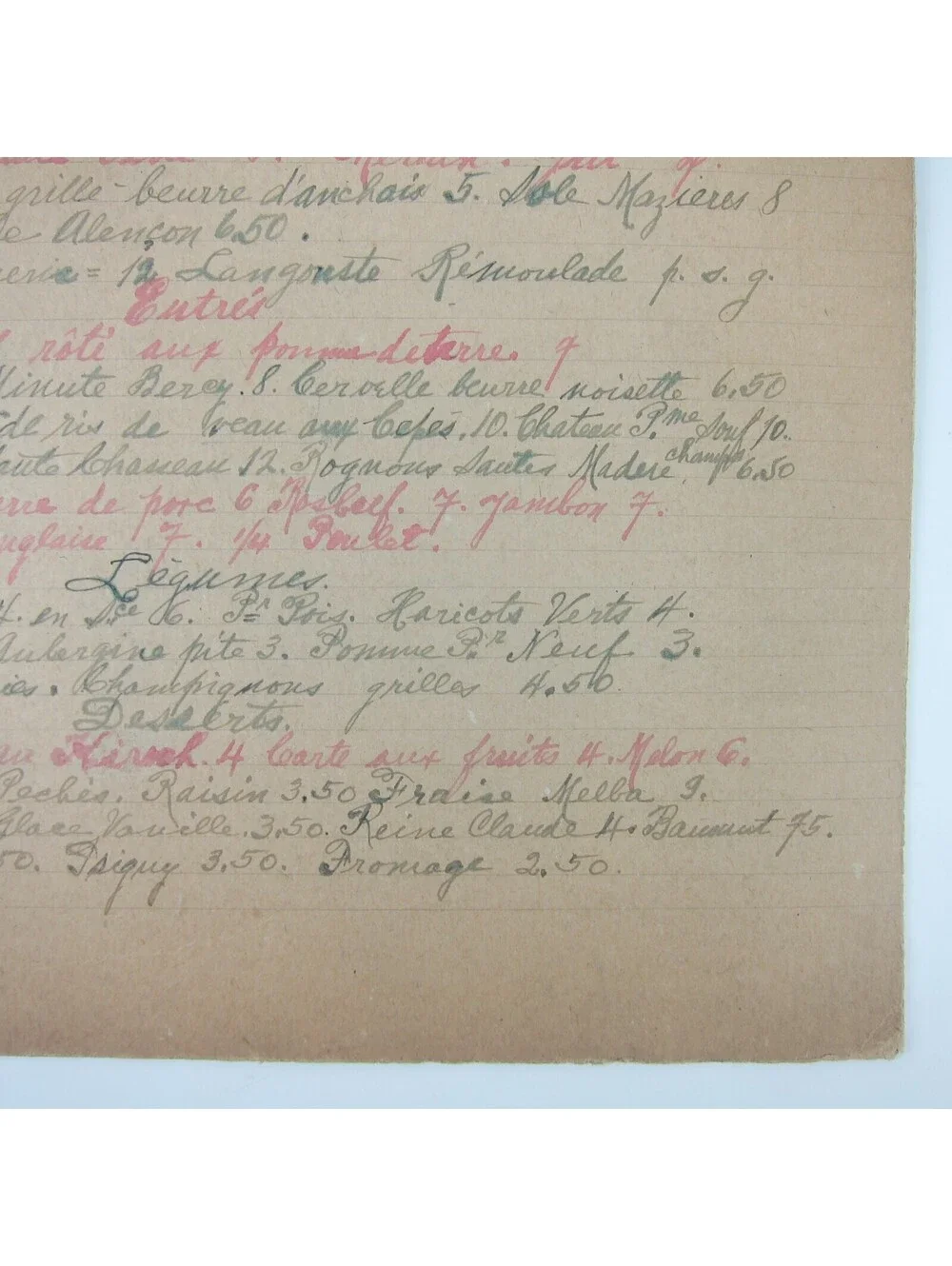 Antique 1920s Menu Cafe D'Alencon Montparnasse Paris France Wine Prices Handmade